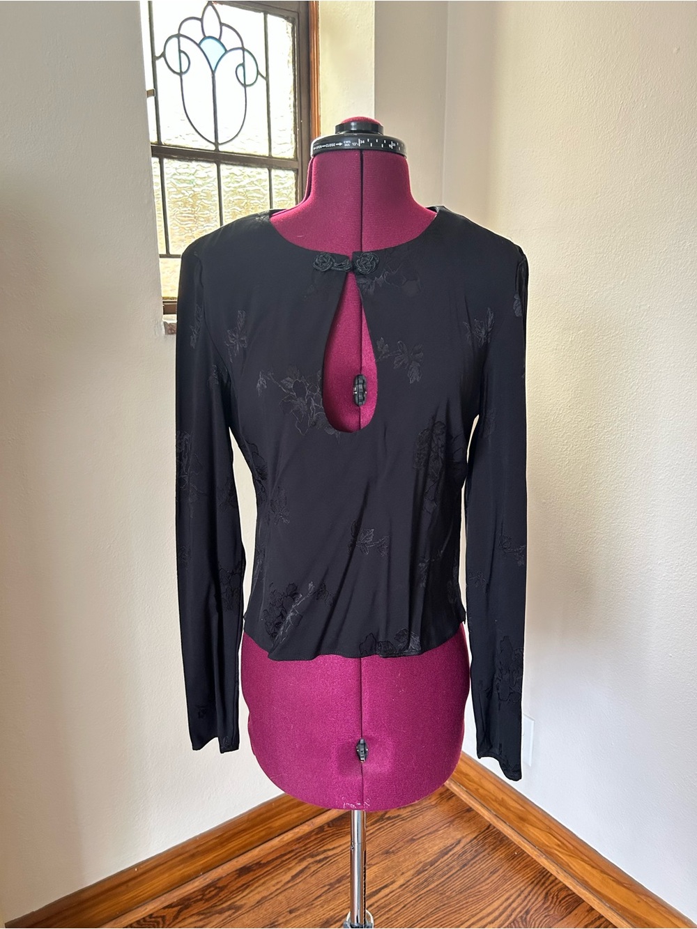 ·Rouje· Black Jacquard Keyhole Cammie Long Sleeve Top Size 40